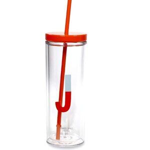 Kate spade Initial Thermal Tumbler cup With Straw, J blue red nwt